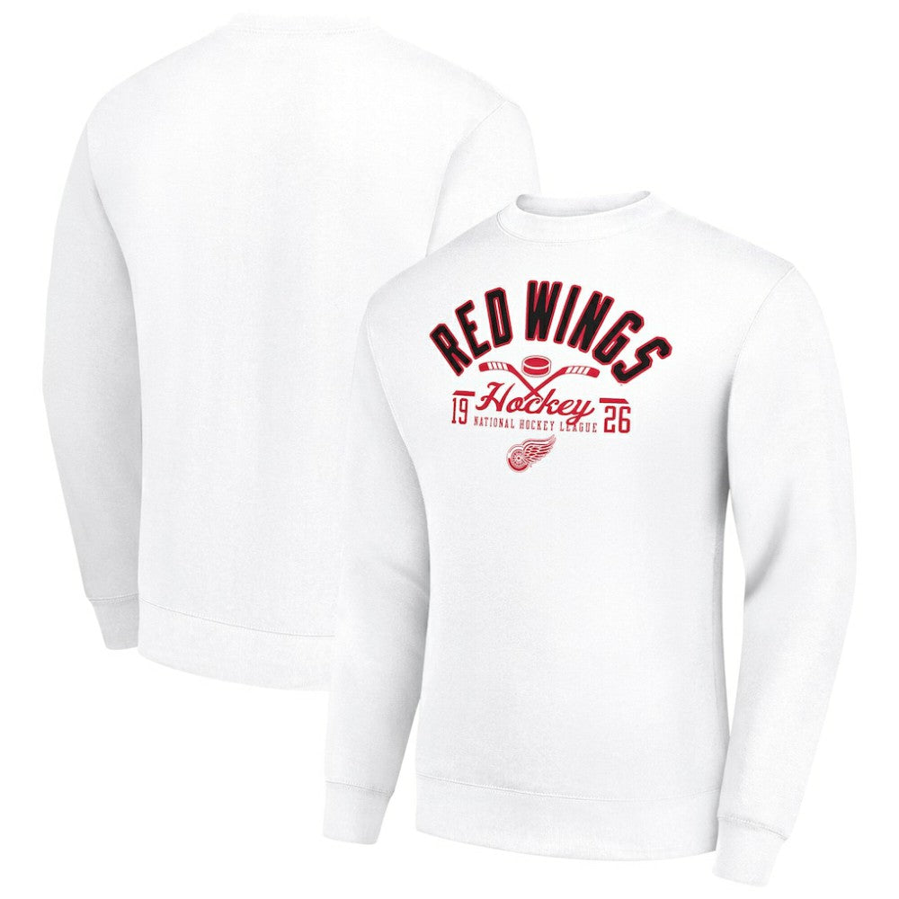 NHL White Detroit Red Wings Starter Stick And Puck Logo Fleece Pullover Sweatshirt