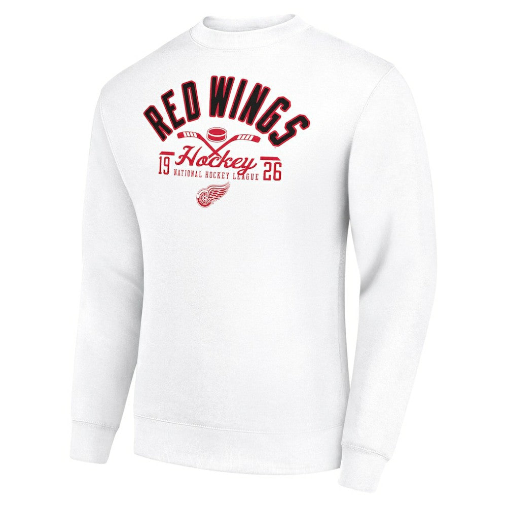 NHL White Detroit Red Wings Starter Stick And Puck Logo Fleece Pullover Sweatshirt