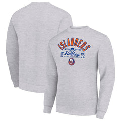 NHL Heather Gray New York Islanders Starter Stick And Puck Logo Fleece Pullover Sweatshirt