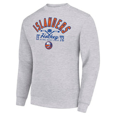 NHL Heather Gray New York Islanders Starter Stick And Puck Logo Fleece Pullover Sweatshirt