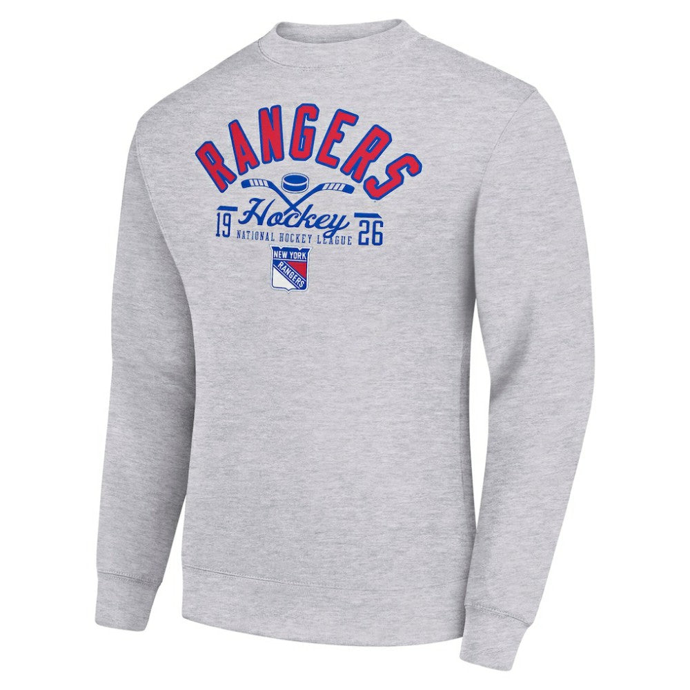 NHL Heather Gray New York Rangers Starter Stick And Puck Logo Fleece Pullover Sweatshirt