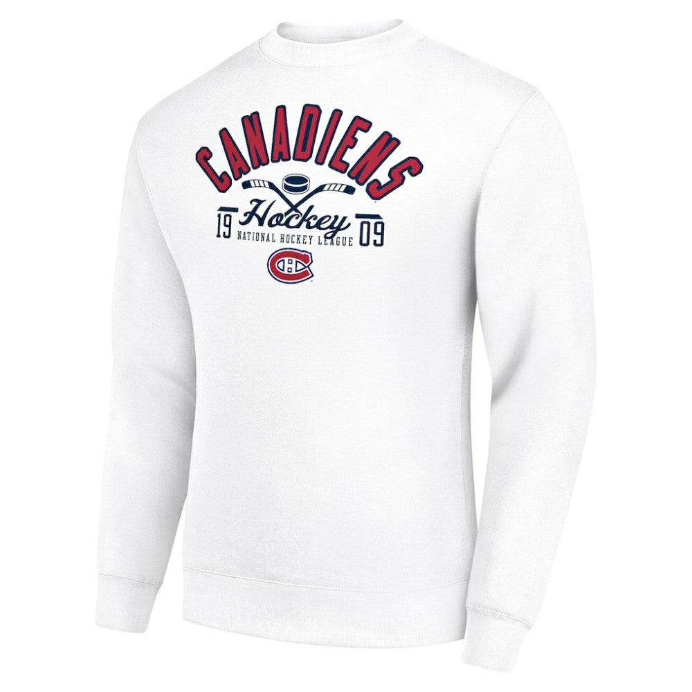 NHL White Montreal Canadiens Starter Stick And Puck Logo Fleece Pullover Sweatshirt