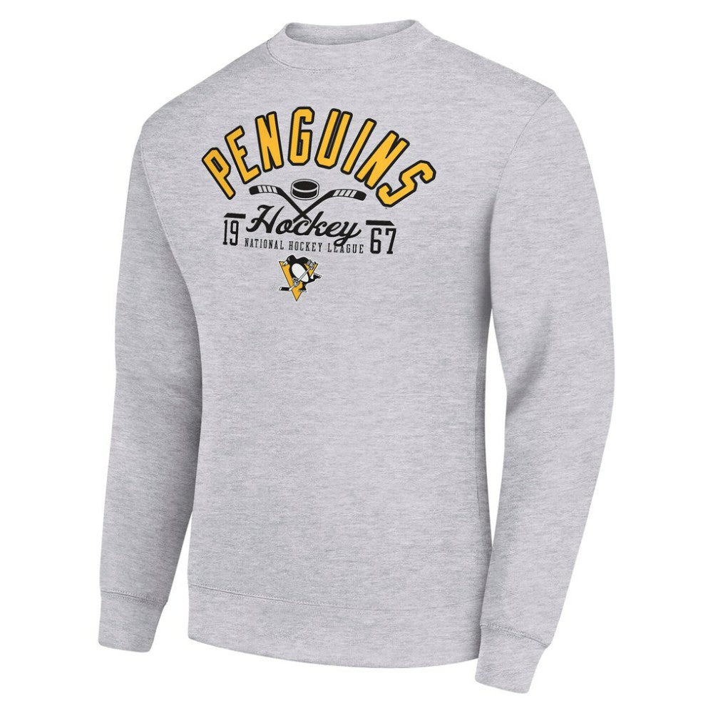 NHL Heather Gray Pittsburgh Penguins Starter Stick And Puck Logo Fleece Pullover Sweatshirt
