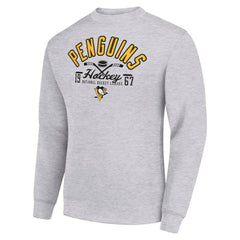 NHL Heather Gray Pittsburgh Penguins Starter Stick And Puck Logo Fleece Pullover Sweatshirt