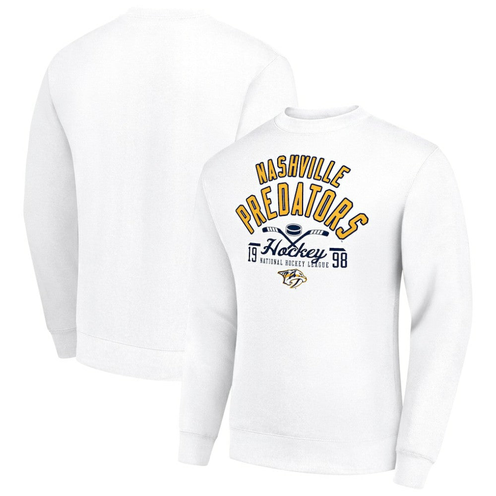 NHL White Nashville Predators Starter Stick And Puck Logo Fleece Pullover Sweatshirt