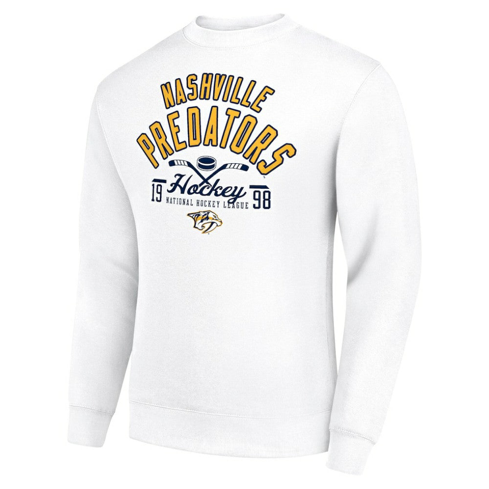 NHL White Nashville Predators Starter Stick And Puck Logo Fleece Pullover Sweatshirt