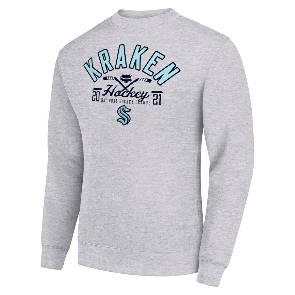 NHL Heather Gray Seattle Kraken Starter Stick And Puck Logo Fleece Pullover Sweatshirt