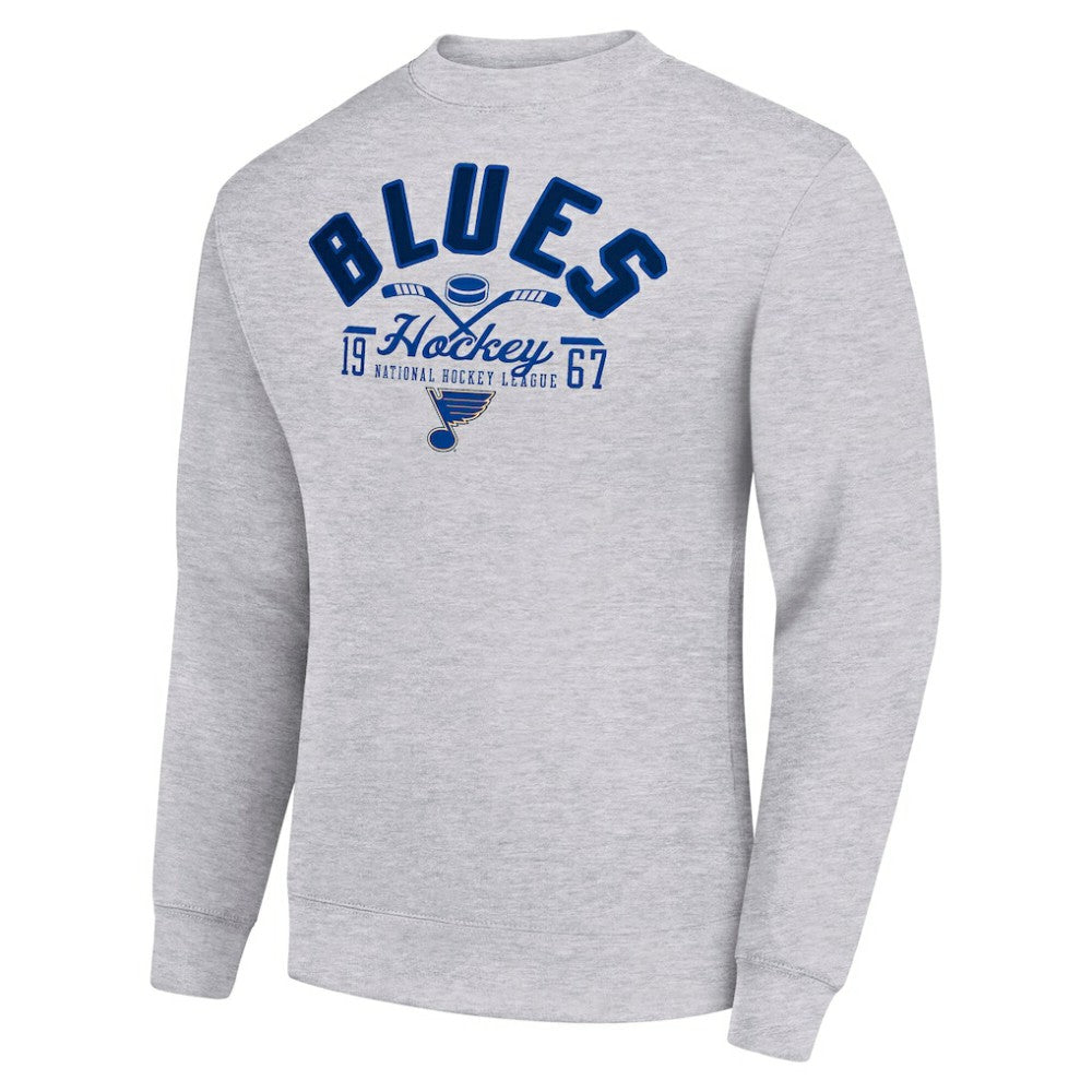 NHL Heather Gray St. Louis Blues Starter Stick And Puck Logo Fleece Pullover Sweatshirt