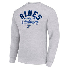 NHL Heather Gray St. Louis Blues Starter Stick And Puck Logo Fleece Pullover Sweatshirt