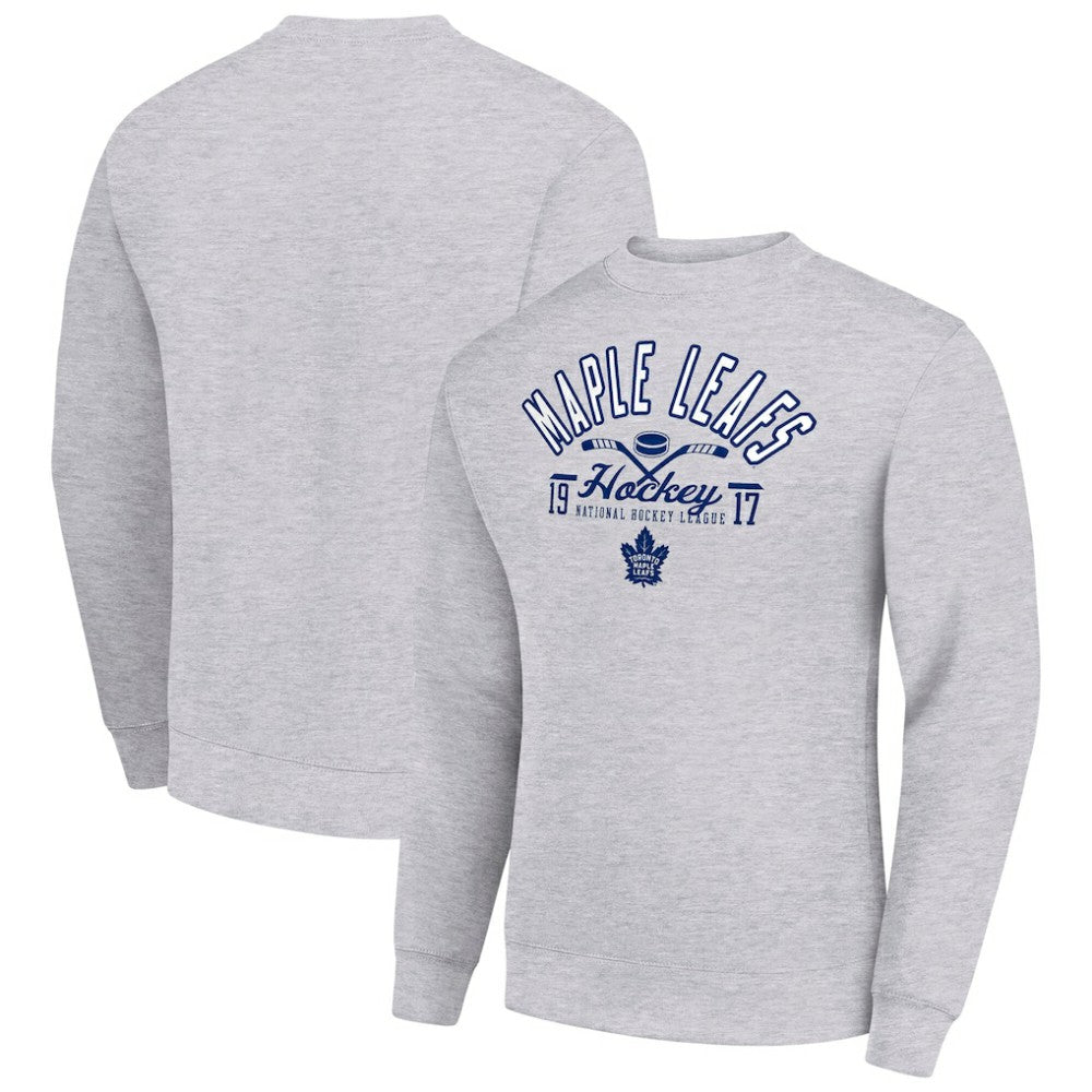 NHL Heather Gray Toronto Maple Leafs Starter Stick And Puck Logo Fleece Pullover Sweatshirt