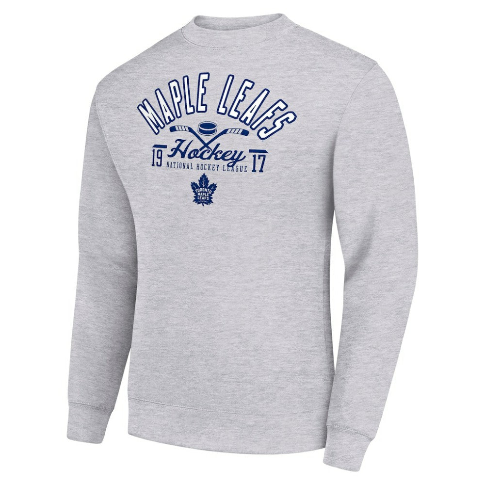 NHL Heather Gray Toronto Maple Leafs Starter Stick And Puck Logo Fleece Pullover Sweatshirt