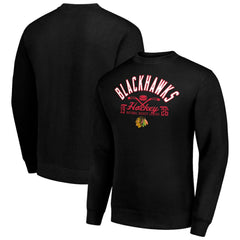 NHL Black Chicago Blackhawks Starter Stick And Puck Logo Fleece Pullover Sweatshirt