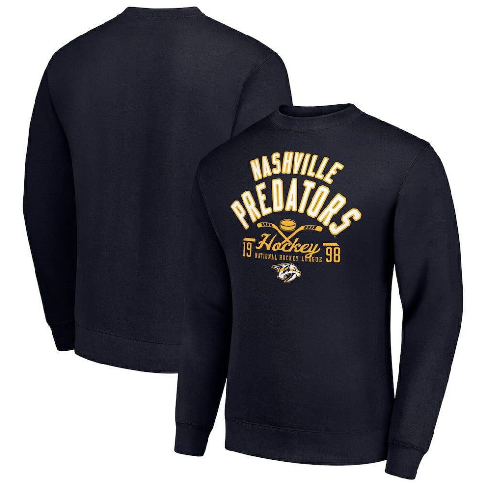 NHL Navy Nashville Predators Starter Stick And Puck Logo Fleece Pullover Sweatshirt