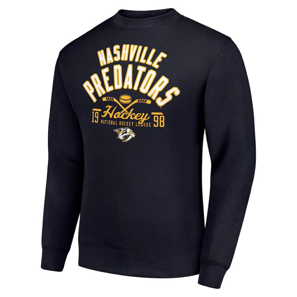 NHL Navy Nashville Predators Starter Stick And Puck Logo Fleece Pullover Sweatshirt