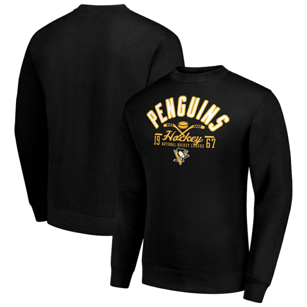 NHL Black Pittsburgh Penguins Starter Stick And Puck Logo Fleece Pullover Sweatshirt