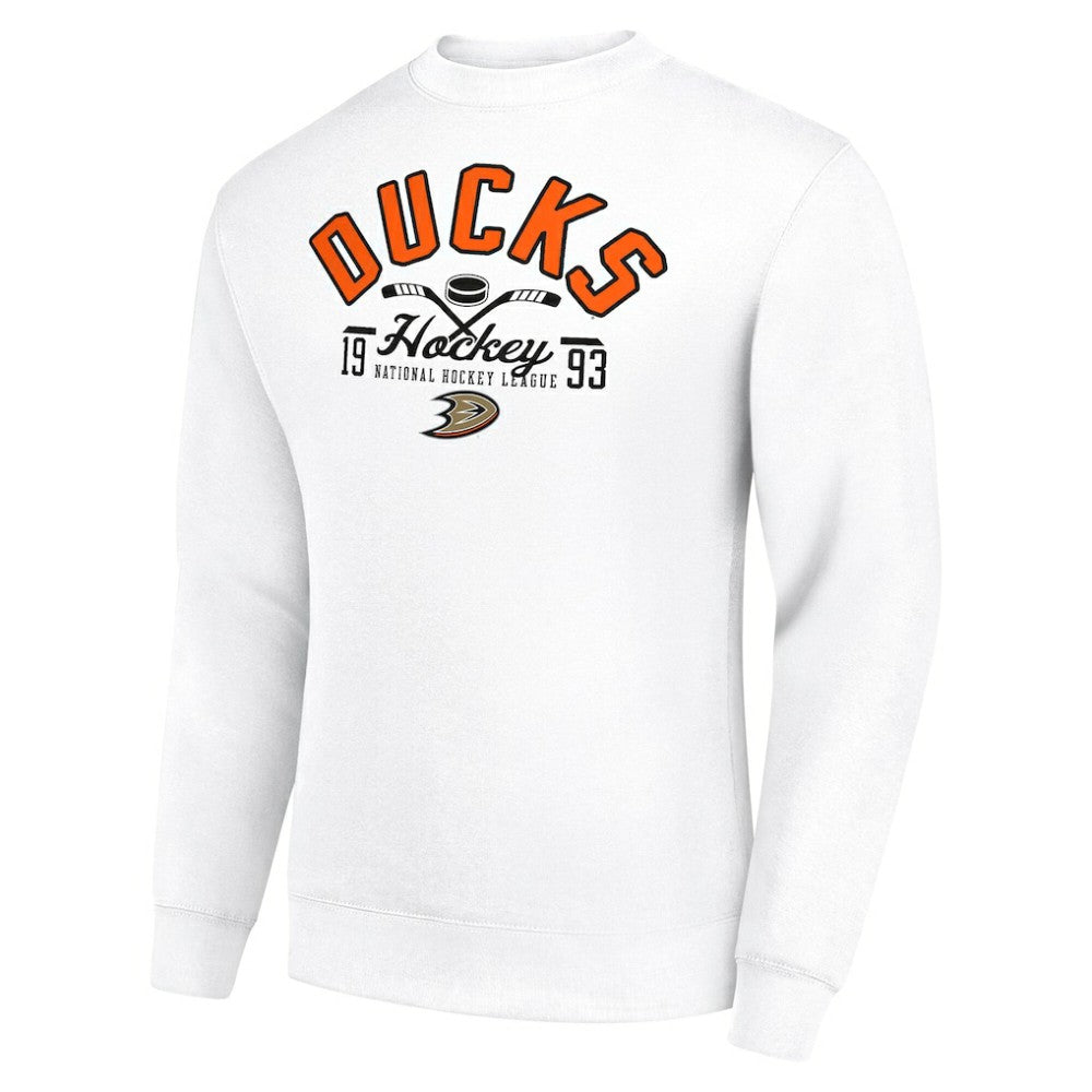 NHL White Anaheim Ducks Starter Stick And Puck Logo Fleece Pullover Sweatshirt