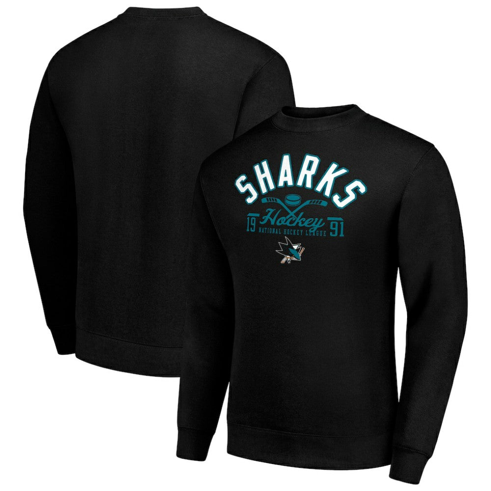 NHL Black San Jose Sharks Starter Stick And Puck Logo Fleece Pullover Sweatshirt