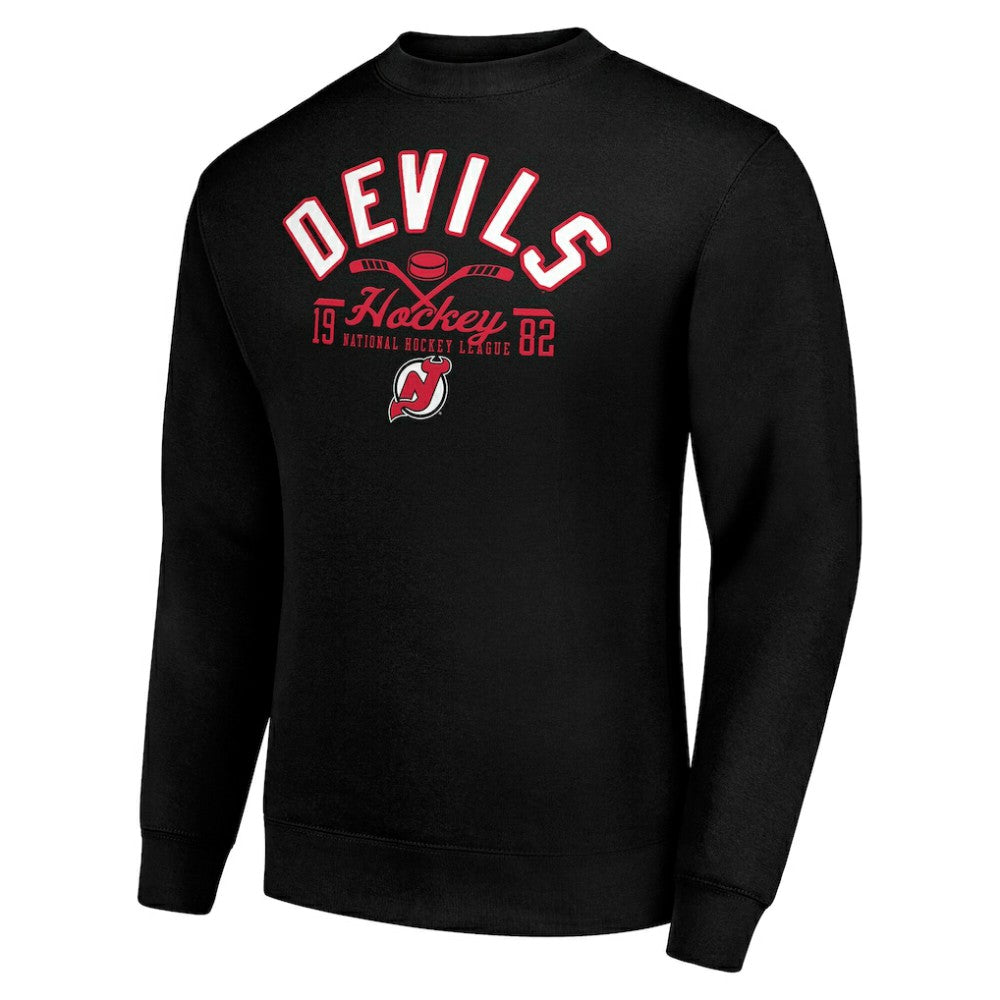 NHL Black New Jersey Devils Starter Stick And Puck Logo Fleece Pullover Sweatshirt