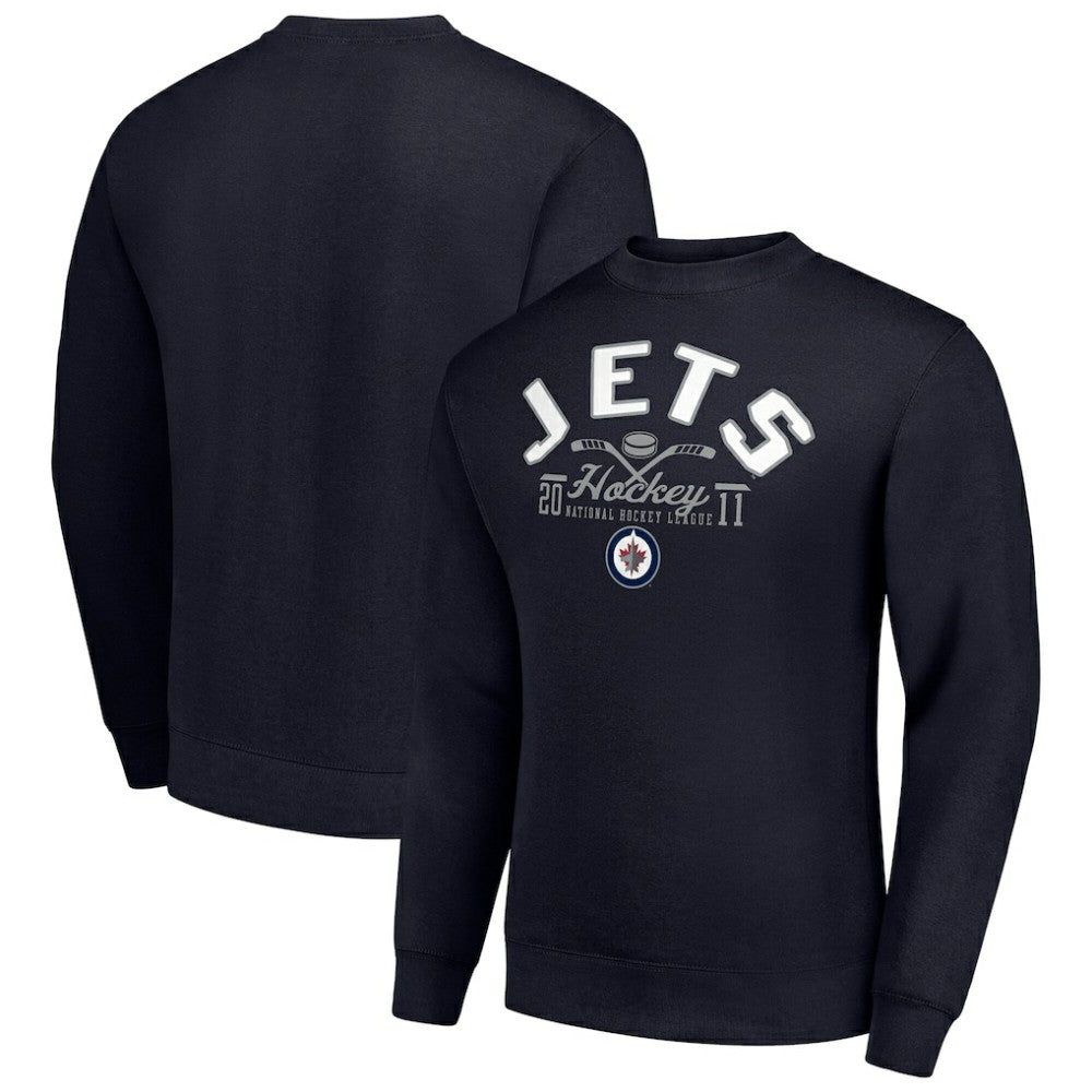 NHL Navy Winnipeg Jets Starter Stick And Puck Logo Fleece Pullover Sweatshirt