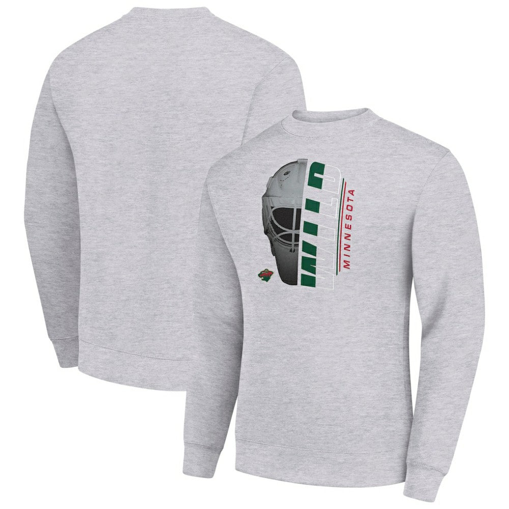 NHL Heather Gray Minnesota Wild Starter  Half Helmet Team Logo Pullover Sweatshirt