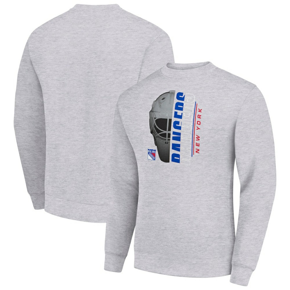 NHL Heather Gray New York Rangers Starter  Half Helmet Team Logo Pullover Sweatshirt