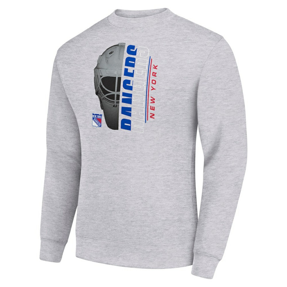 NHL Heather Gray New York Rangers Starter  Half Helmet Team Logo Pullover Sweatshirt