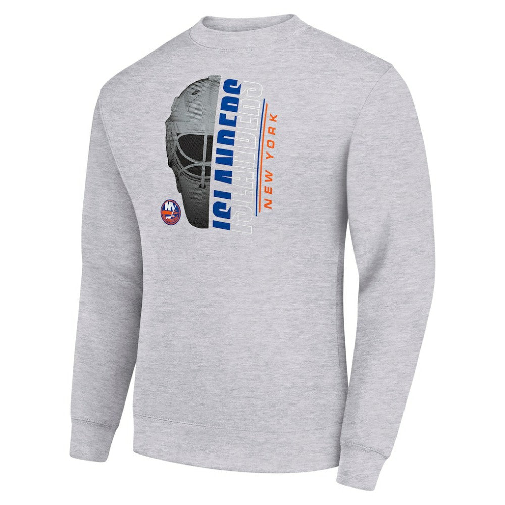 NHL Heather Gray New York Islanders Starter  Half Helmet Team Logo Pullover Sweatshirt