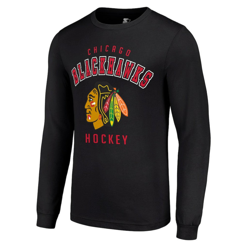 NHL Black Chicago Blackhawks Starter Logo Long Sleeve T-Shirt