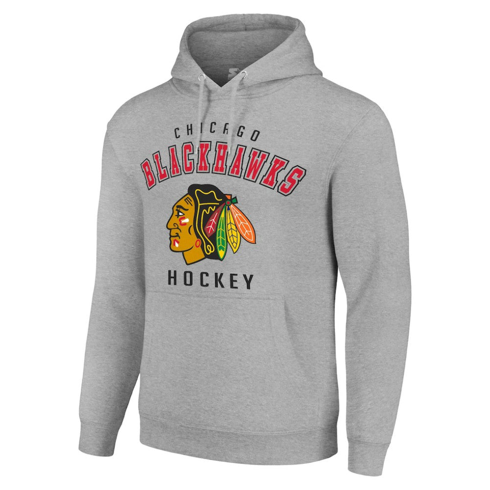 NHL Heather Gray Chicago Blackhawks Starter Logo Pullover Hoodie