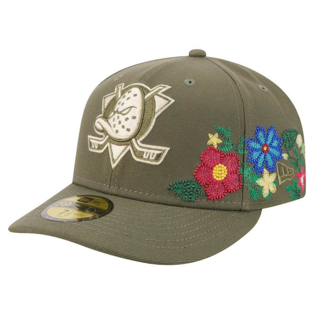 NHL Olive Anaheim Ducks New Era Tonal Florals 59FIFTY Fitted Hat