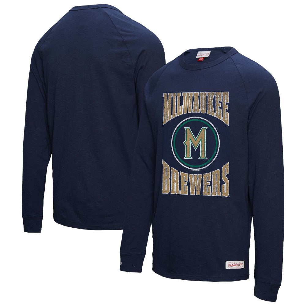 MLB Milwaukee Brewers Mitchell & Ness Arched Logo Slub Long Sleeve T-Shirt