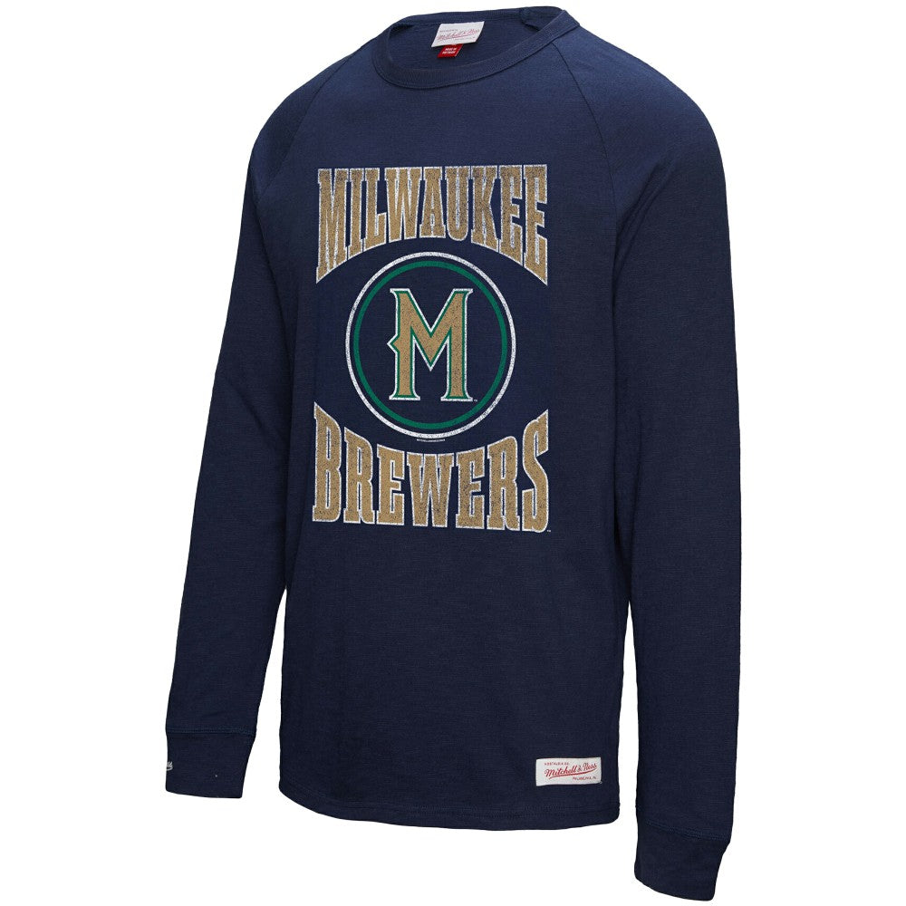 MLB Milwaukee Brewers Mitchell & Ness Arched Logo Slub Long Sleeve T-Shirt