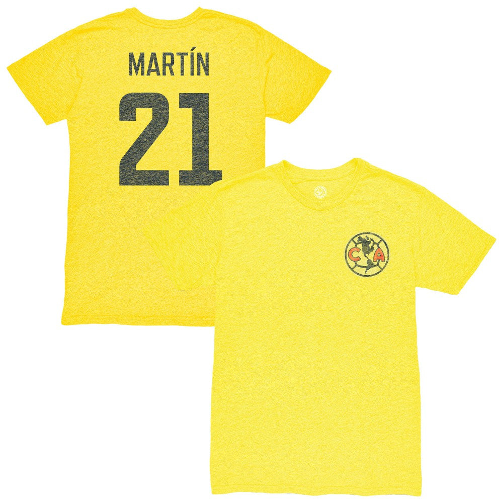 Henry Martin Club America 1863FC Vintage Player Name & Number Tri-blend T-Shirt -  Yellow