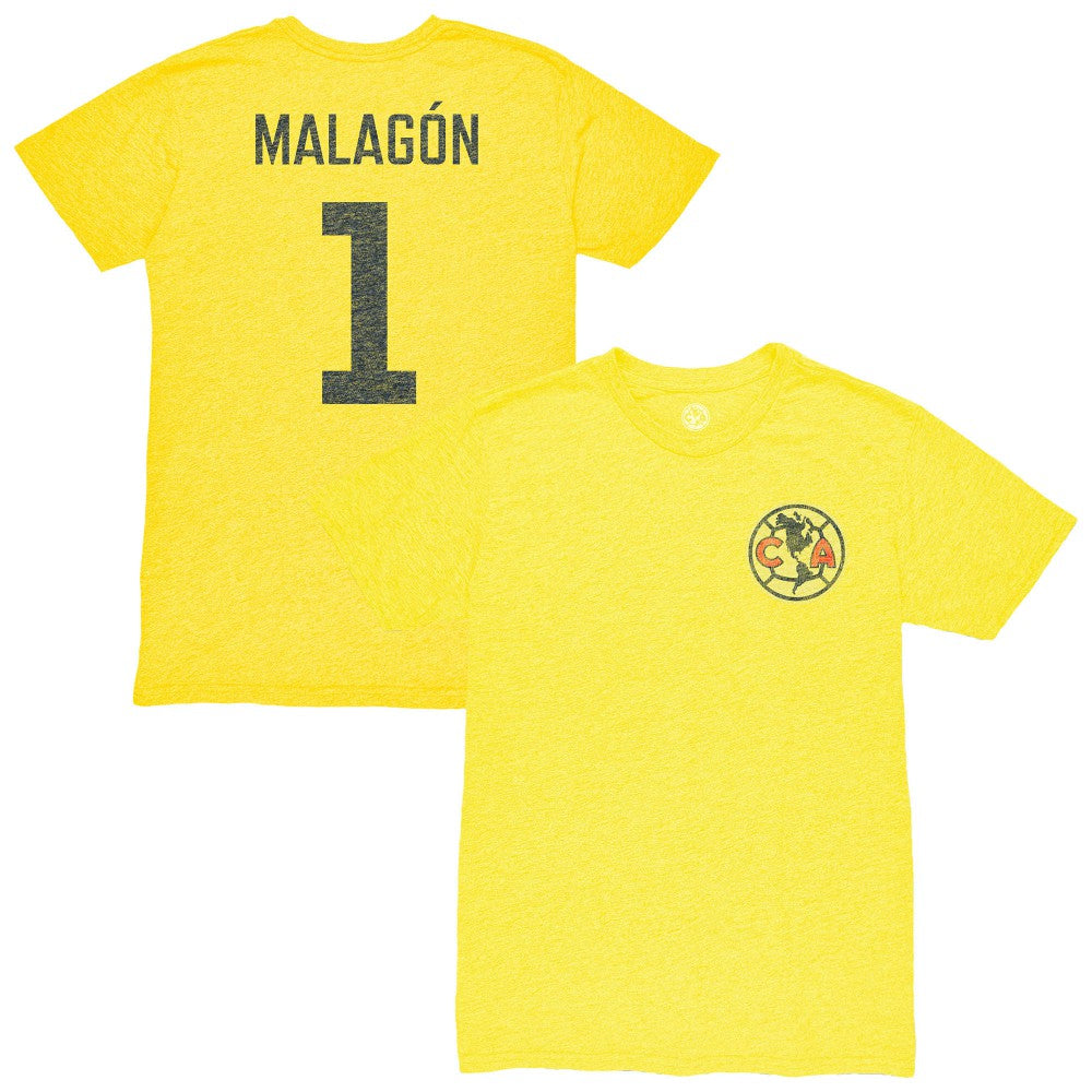 Luis Malagón Club America 1863FC Vintage Player Name & Number Tri-blend T-Shirt -  Yellow