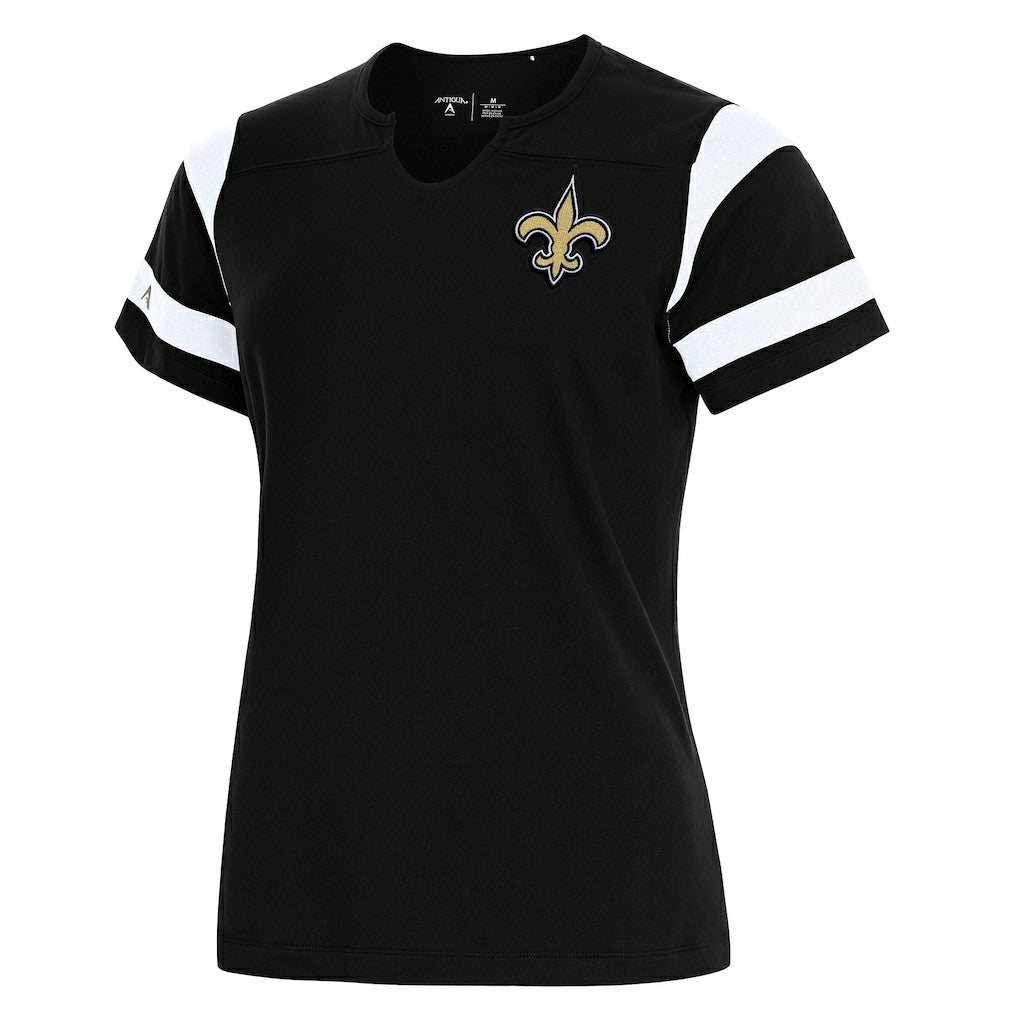 Antigua Women's Encounter Short Sleeve Notch Neck Top - New Orleans Saints