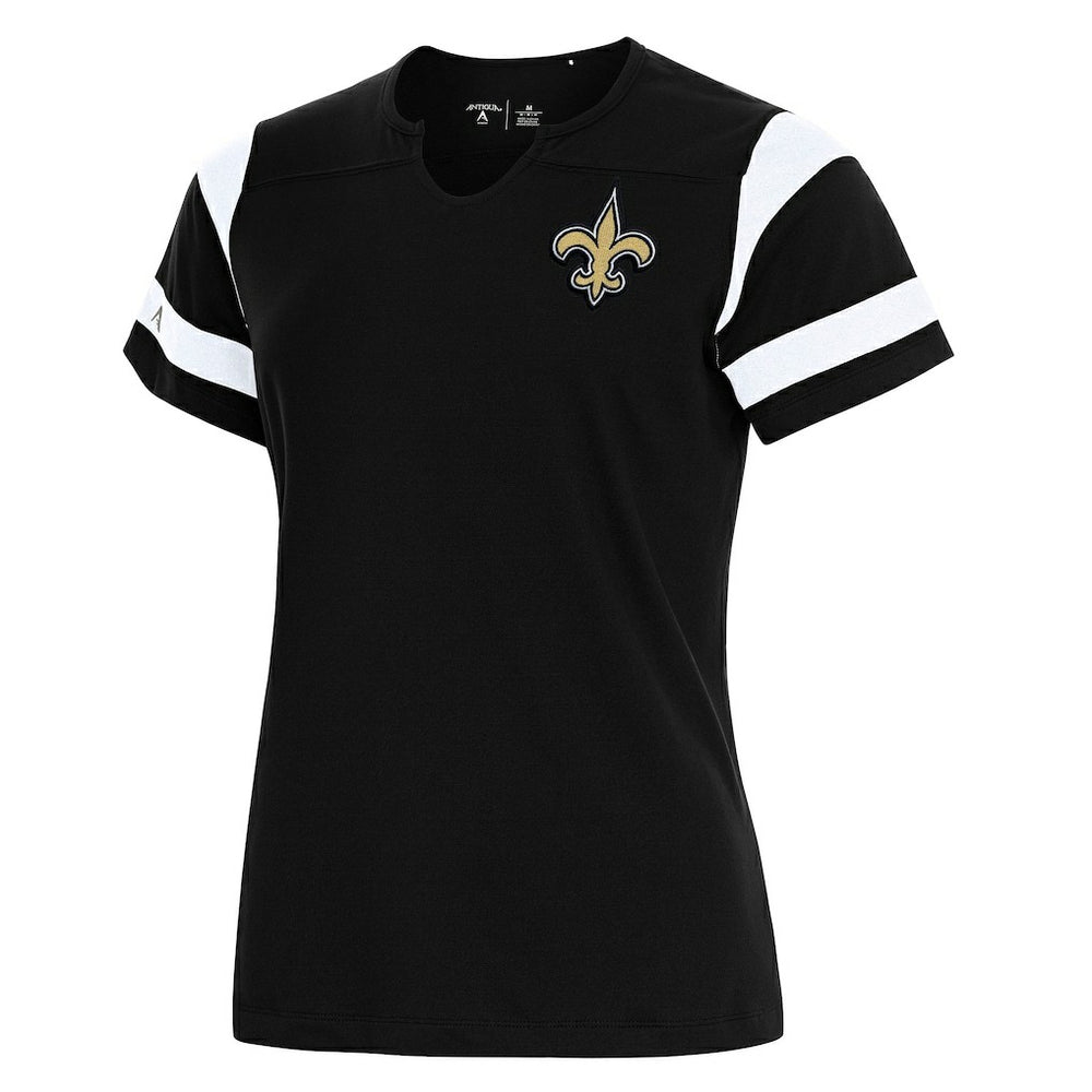 Antigua Women's Encounter Short Sleeve Notch Neck Top - New Orleans Saints