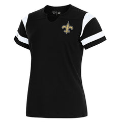 Antigua Women's Encounter Short Sleeve Notch Neck Top - New Orleans Saints