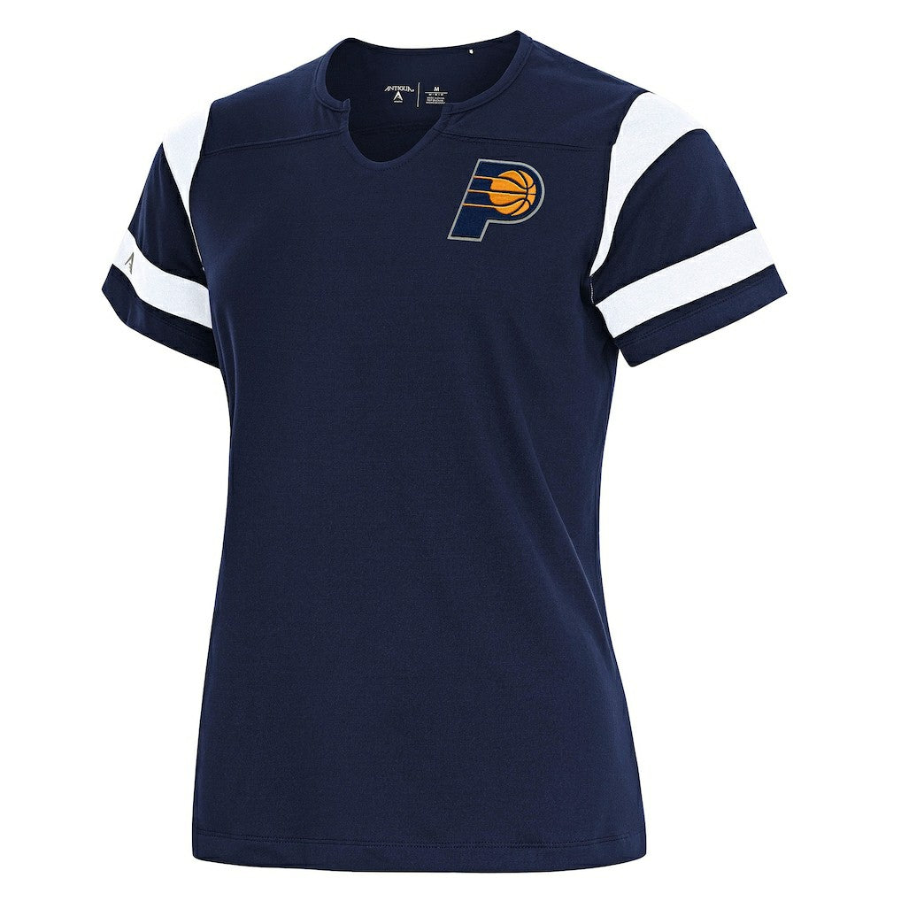 NBA Indiana Pacers Antigua Women's Encounter Short Sleeve Notch Neck Top