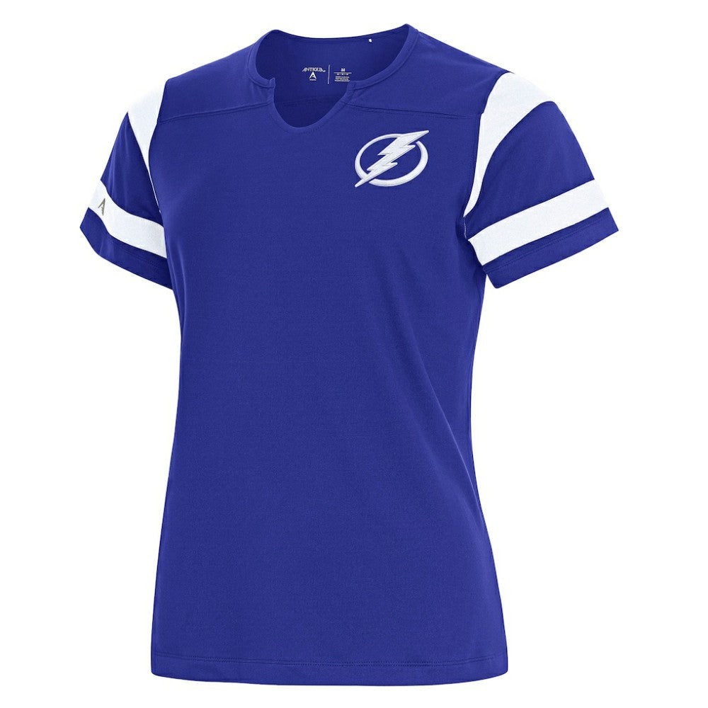 NHL Royal Tampa Bay Lightning Antigua Women's Encounter Short Sleeve Notch Neck Top