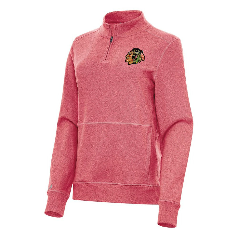 NHL Heather Red Chicago Blackhawks Antigua Women's Crush Quarter-Zip Fleece Sweatshirt
