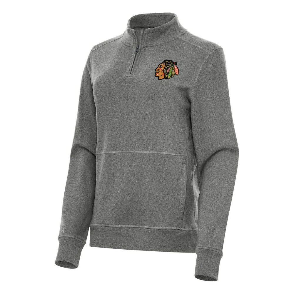 NHL Heather Black Chicago Blackhawks Antigua Women's Crush Quarter-Zip Fleece Sweatshirt