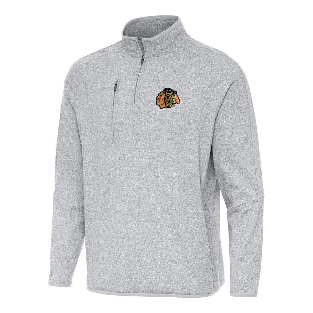 NHL Heather Gray Chicago Blackhawks Antigua Certain Quarter-Zip Tri-Blend Sweatshirt