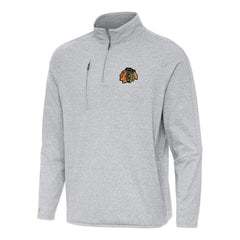 NHL Heather Gray Chicago Blackhawks Antigua Certain Quarter-Zip Tri-Blend Sweatshirt