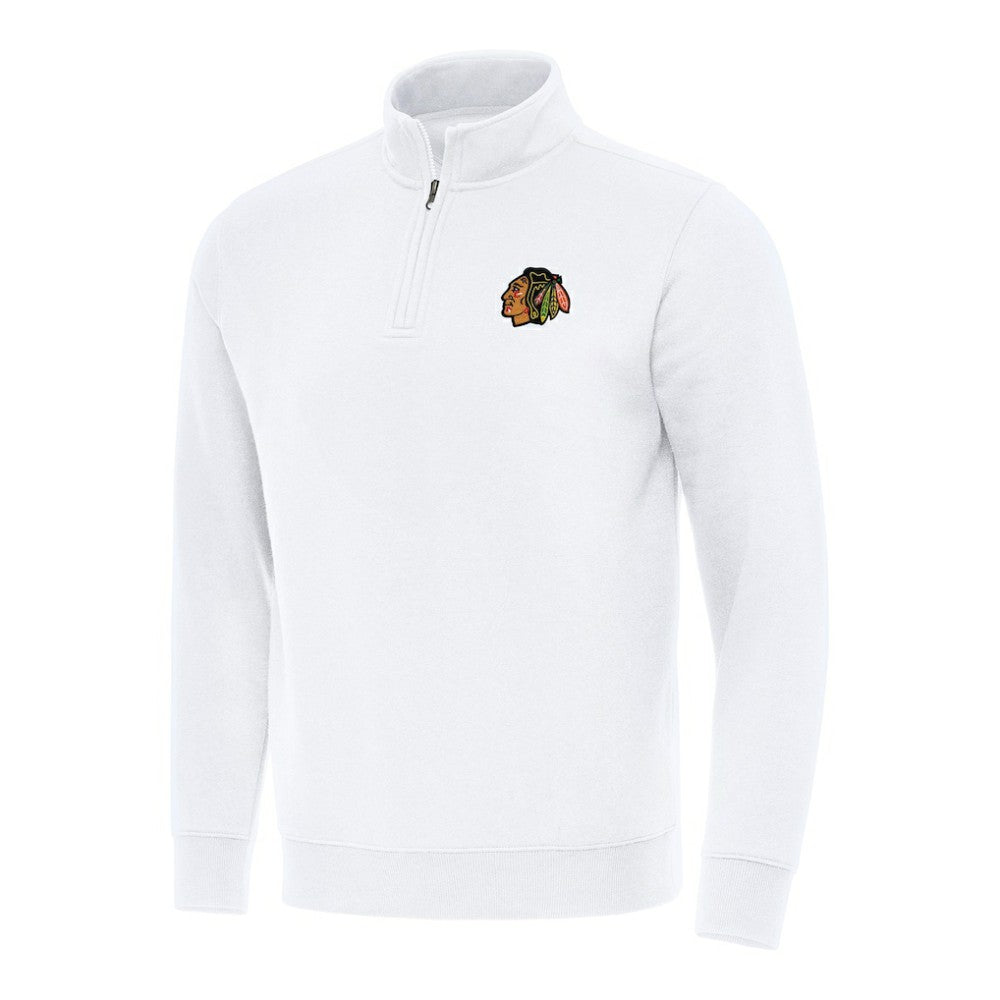 NHL White Chicago Blackhawks Antigua Victory Quarter-Zip Mock Sweatshirt