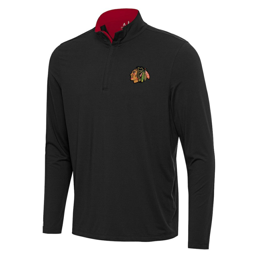NHL Black/Red Chicago Blackhawks Antigua Content Quarter-Zip Pullover Top