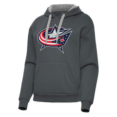 NHL Charcoal Columbus Blue Jackets Antigua Women's Victory Pullover Hoodie