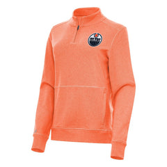 NHL Heather Orange Edmonton Oilers Antigua Women's Crush Quarter-Zip Fleece Sweatshirt