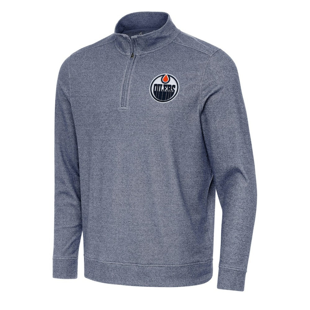 NHL Heather Navy Edmonton Oilers Antigua Subtle Quarter-Zip Sweatshirt