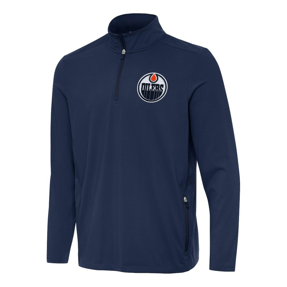 NHL Navy Edmonton Oilers Antigua Perilous Quarter-Zip Sweatshirt