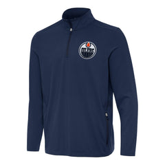 NHL Navy Edmonton Oilers Antigua Perilous Quarter-Zip Sweatshirt